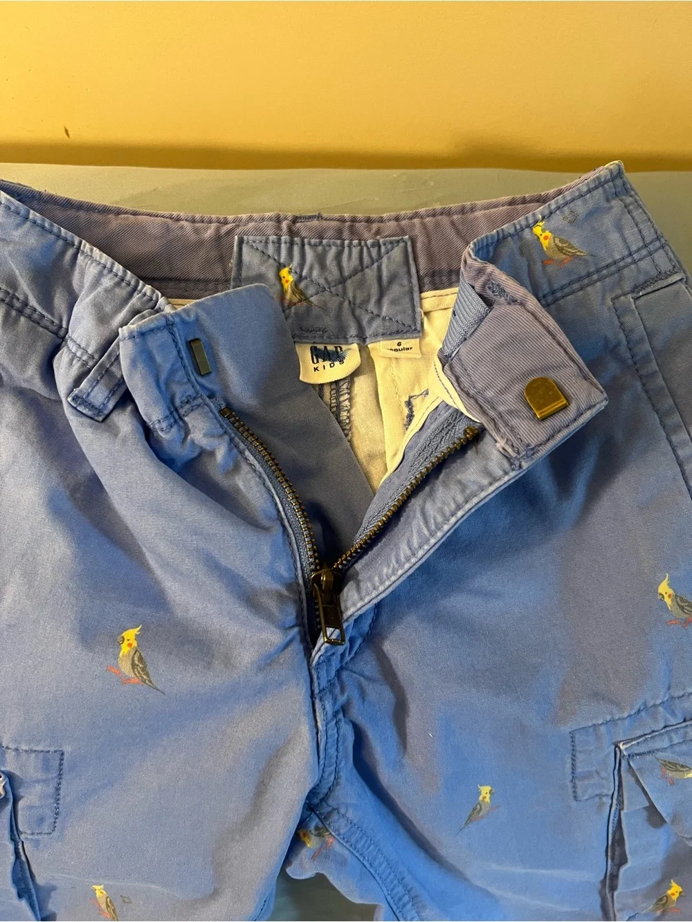 GAP Blue Cargo Shorts with Yellow Bird Motif